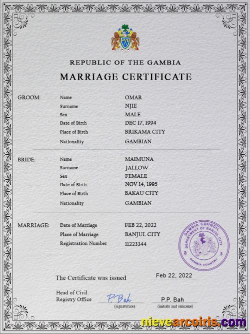 Gambia marriage certificate